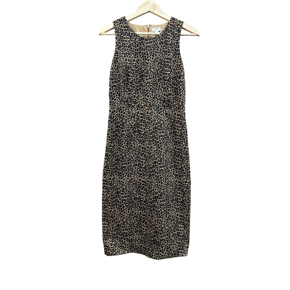 J.Crew Leopard Print Sleeveless Sheath Dress Womens Size 0 Knee Length